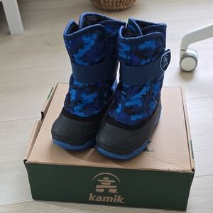 Kamik Kids' Blue Camo Snow Boots - Waterproof Warm Winter Boot